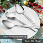 Hammered Dinner Spoons Set of 6, E-far 7.9 Inch Stainless Steel Soup Spoons Tablespoons for Home, Kitchen or Restaurant, Non-toxic & Mirror Polished, Squared Edge & Dishwasher Safe