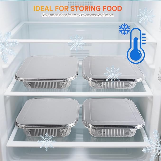 8x8 Aluminum Pans with Lids - 20 Pack Disposable Baking Pans, Heavy Duty Tin Foil Pans with Lids for Cake Baking, Cooking, Heating, Storing, Prepping Food