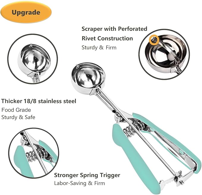 Ice Cream Scoop, Cookie Scoop, 5.3 Tbsp/ 80 ml/ 2.7 oz Cookie Scoops for Baking, 18/8 Stainless Steel Cookie Scooper for Baking, Ice Cream Scooper with Trigger Release, Cookie Dough Scoop(Mint Green)
