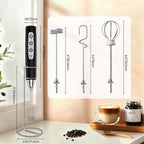 Milk Frother Handheld Rechargeable with Stand, Frother Wand Drink Mixer Electric Whisk for Coffee, Detachable With 3 Stainless Whisks, Hand Mixer for Lattes, Cappuccino, Matcha, Egg, Black