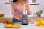 BLACK+DECKER® Ice Crush Single Serve Blender with Pulse/ON Button, Base, Two 20oz Personal Blender Jars, Blade Assembly, Travel Lid, Gray