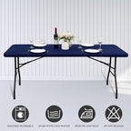 6 Pack Stretch Fabric Table Top Cap Cover, fits 8' Tables, Spandex Table Covers Washable Elastic Rectangle Tablecloth Protector for Indoor Outdoor Party Picnic Wedding, Navy Blue, 30" W x 96" L
