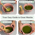Matcha Whisk Set, Ceramic Matcha Bowl with Whisk & Holder, Bamboo Scoop & Spoon, Scoop Rest, Sifter and Tea Towel- 8 Pcs Matcha Kit for Matcha Lovers (Pink)