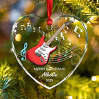Customized Year Text Name Guitar Bass Lover Glass Ornament, Personalized Guitar Bass Christmas Ornaments Gift for Friends Coworker Besties Daughter Son, Novelty Instrument Glass Christmas Ornament