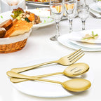 LIANYU 12-Piece Large Gold Serving Utensils Set, 9.8 Inch Stainless Steel Serving Spoons Forks Tongs Set, Perfect for Hostess Buffet Catering Party, Dishwasher Safe
