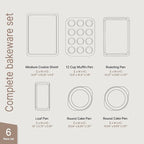BAKKEN 6-Piece Kitchen Baking Pan Set - Commercial Grade Carbon Steel Bakeware, With Nonstick Coating, Stackable and Space-saving Design, PFOA, PFOS, PTFE Free, Oven Safe Tray (Up To 450°F), Brown