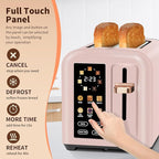 SEEDEEM Toaster 2 Slice, Touch Control Stainless Toaster LCD Display, 50% Faster Heating Speed, 1.4'' Wide Slots, More Timer Functions, Removable Crumb Tray, 1350W, Crystal Pink