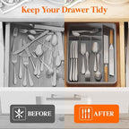 Lifewit Silverware Tray, Deep Wide Cutlery Drawer Organizer Storage for Kitchen, Plastic Flatware Utensil Holder Divider for Spoons Forks Knives Tableware, 5 Compartment, Gray