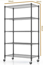 Himimi 5-Tier Heavy Duty Steel Wire Rack Storage Shelving, Adjustable Metal Storage Shelves with Wheels, 82''H Wire Shelf for Kitchen Garage Basement Pantry Organization, 18" D×36" W×82" H-Black