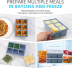 1/2 Cup Silicone Freezer Tray With Lid,Silicone Freezer Molds 6-Pack For meal prep & freezing of various sauces and other dishes, makes 36 perfect 1/2 cup portions cubes (Multicolor 6 Pack)