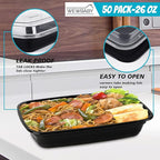 Meal Prep Container, 26 oz [50 Pack]-Single 1 Compartment Food Meal Prep Containers Reusable, BPA Free Extra-thick disposable Food Storage Containers with Lids Microwave Dishwasher Freezer Safe
