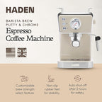 HADEN Barista Brew Espresso Coffee Machine, Stainless Steel Espresso Maker with Milk Frother and Steamer Function and 1.5L Water Tank, Putty & Copper