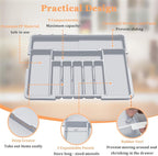 Silverware Organizer Expandable Kitchen Drawer Organizer Adjustable 22"x 19" Utensil Organizer with Rubber Feets Cutlery Drawer Organizer for Spoons Forks Knives Kitchen Organizers and Storage Grey