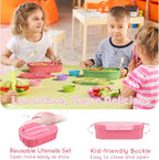 Bento Box, 44oz 4 Compartment Lunch Container with Cutlery for Kid/Adult/Toddler, Leak Proof, Microwave/Dishwasher/Refrigerator Safe, BPA Free (Pink)