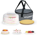 Cake Carrier With Lid And Handle, Bpa-Free Cake Holder With Lid For 10 Inch Round Cake Carrier With 10 pcs Round Golden Cake Boards And Portable Insulated Bag（White）