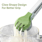12 Inch Cooking Tongs, 2-in-1 Design with 0.5oz Measure Spoon, Stainless Steel Kitchen Tongs with Silicone Tips, Non-Stick Food Tongs for Cooking, Grilling, BBQ, Salad, Buffet, Serving (12", Green)