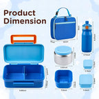 Bento Lunch Box for Kids With 8oz Thermo, Leakproof Bento Box with with 2 Compartments, Insulated Bottle, Lunch Bag, BPA Free Dishwasher Safe for School Girls Boys (Blue)
