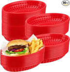 80 Pack 8.9x5.7x1.6 Inch Red Plastic Fast Food Baskets, Restaurant and Deli Serving Baskets for Picnic, Chicken, Burgers and Fries