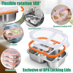 Palksky Lunch Containers Meal Prep Containers Stainless Steel, 2 Compartment Food Storage Containers with Leak-Proof Lids, Reusable Airtight Bento lunch Boxes, Kitchen Storage, Freezer (3 Packs)