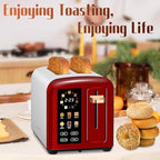 SEEDEEM Toaster 2 Slice with Touch Screen, Faster Heating Speed, 7 Shade Setting, 6 Bread Type, 1.5”Wide Slots Toaster, Removable Crumb Tray, 1350W, Dark Cherry
