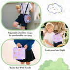 Lunch Box Kids with 5 Compartments, Insulated Food Jar & Utensil & Sauce Container & Lunch Bag & Silicone Collapsible Cup, Leak Proof Bento Box, BPA-Free & Dishwasher Safe-Soft Purple