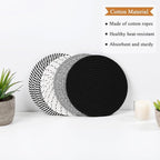 SHACOS 8 Inch Trivets for Hot Dishes, 4 Heat-Resistant Cotton Trivet Mats for Kitchen, Hot Pads for Countertops and Table, Pot Holders for Hot Pots and Pans, Black