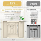 Caperci Large Silverware Organizer for Kitchen Drawer & Utensils - Expandable Drawer Organizer for Cutlery, Flatware & Gadget, BPA-Free Thick Plastic, Wider Compartments & Non-skid Feet (Tofu)