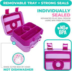 Bento Box Lunch Boxes for Kids Boys Girls, Snack Containers for Toddler Daycare, Pre-School Lunches, 4 Divided Compartments, Pink Unicorn + Blue Space Dinosaur 2 pack