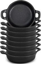 Mini Cast Iron Skillets 5 x 5 x 1.3 Inch Cast Iron Pan Small Ramekin Set Black Casserole Dish Cookware Oven Safe Mini Skillets for Kitchen Indoor Outdoor Picnic (8 Pack)