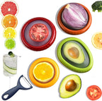 Zyphora 5-Piece Avocado Saver and Tomato Holder Set – 4 Reusable Silicone Food Storage Containers + 1 Fruit Peeler, Stretch Pods for Fruit & Veggie Storage