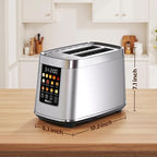 Mecity 2 Slice Toaster with Touch Screen & Auto Lift, Stainless Steel Cool-Touch Toaster with 8 Bread Settings, 5 Shade Levels, 1200W High Power, Keep Warm & Reheat Function, Stainless Steel, 120V