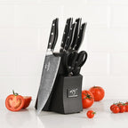 Damascus Knife Set with Block for Kitchen, VG10 Damascus Steel Kitchen Knife Set with Triple Rivet Handle, Chef Knife Set with Shears & Wooden Block, 7PCS