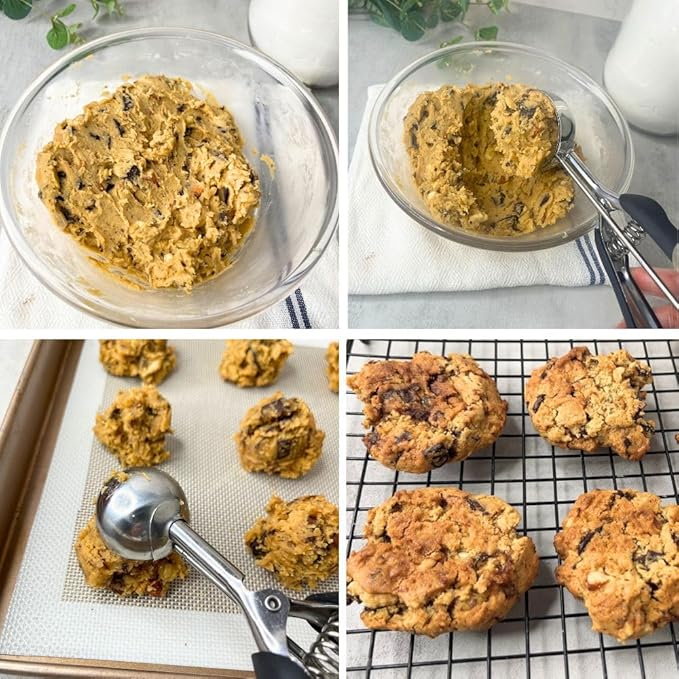 Cookie Scoop Set, 3Pcs Ice Cream Scoop Set, Small/1 Tbsp, Medium/2 Tbsp, Large/3 Tbsp, Stainless Steel Cookie Dough Scoop with Non-Slip Grip,for Melon Balls waffle Muffins