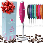 Elementi Pink Electric Milk Frother with Stand - Drink Mixer Handheld Stirrer - Coffee Whisk - Pink Coffee Maker - Espumador de Leche - Hand Frother with Stand (Hot Pink)