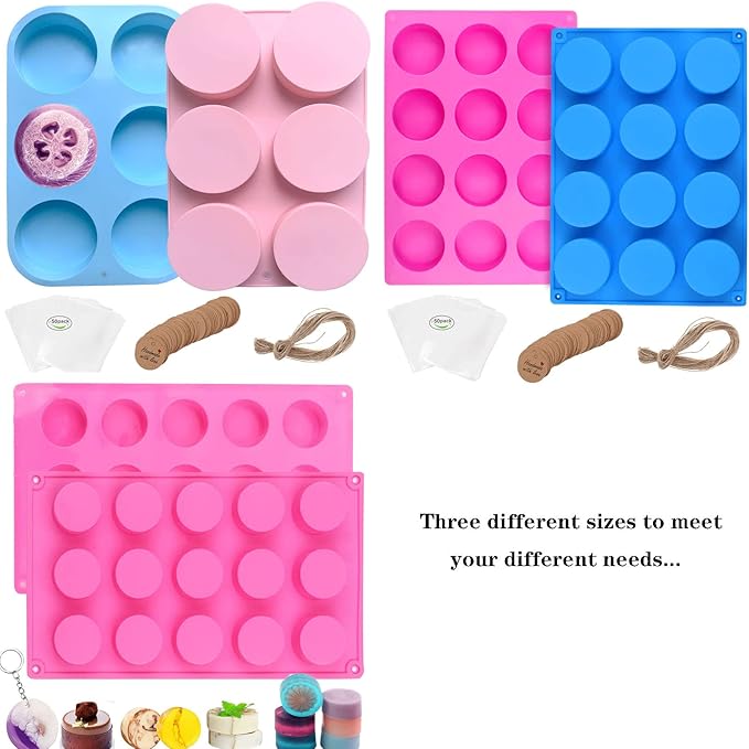 2pcs Round Silicone Molds 15 Cavity Cylinder Silicone Soap Mold for Handmade Soap, Lotion Bars, Bath Bombs, Shower Steamer,Shower Tablets,Beeswax,Candles