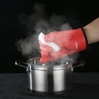 Kitchen Oven Gloves - Dual-Layer Heat Resistant Grilling Gloves, Silicone Oven Mitts with 5 Fingers, Waterproof Non-Slip Pot Holder for Barbecue, Cooking, Baking (XL-XXXL, Red)