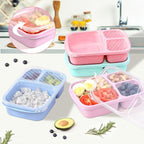 8 Pack Adult Lunch Box Set, Reusable 3-compartment food containers, Microwave and Dishwasher Safe (8 light colors)