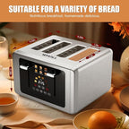 whall 4 Slice Touch Screen Toaster, Stainless Steel Toasters Digital Timer, Dual Control Panel Toasters，6 Shade Settings＆6 Bread Types, Smart Wide Slots, Bagel, Cancel, Defrost