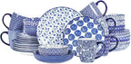 Selamica 30-Pieces Ceramic Dinnerware Sets for 6, Scratch Resistant Plates and Bowls Sets, Microwave and Dishwasher Safe, Vintage Blue A