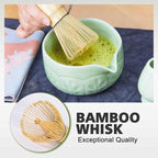Matcha Whisk Bowl Set, 7PCS All-in-One Japanese Tea Set Includes Matcha Bowl with Spout, Bamboo Whisk (Chasen) with Stand, Scoop, Sifter, Complete Kit for Ceremony, Gift for Matcha Tea Lovers（Green)