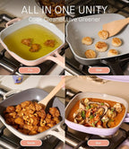 10.5 Inch(3.8QT) Ceramic Pan with Lid,Non Stick Frying Pans Cast Aluminum Deep Sauté Pans,Ti-Ceramic Non Toxic Pix Pan with Wooden Spatula and Scrubber-Dusk Petal