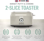 Haden Dorset 2 Slice Wide Slot Stainless Steel Toaster with Adjustable Browning Control & Non-Slip Feet, Putty & Chrome