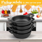 4 Pcs Small Cast Iron Skillets Set - Mini 4 x 1.2 Inches Skillet Ramekins With Handle - Black Serving Dishes Round Pan Oven Safe Cookware for Kitchen Picnic