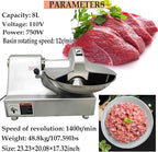 110V 8L Meat Vegetable Food Chopper Processor, Prep Food Processor, 750W Food Chopper with Partially Open Pot, Commercial Stainless Steel Blade Electric Shredder