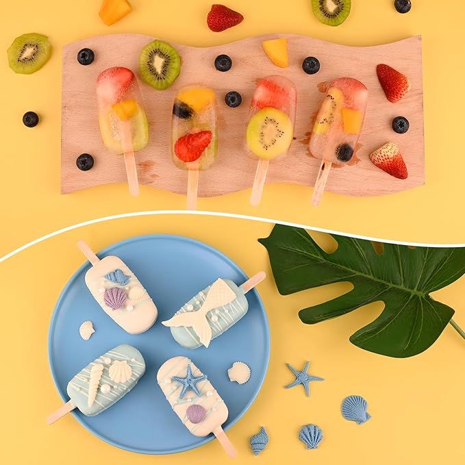 Sakolla Large Silicone Popsicle Molds Set of 3, Oval 4 Cavities Homemade Ice Pop Molds with 150 Wooden Sticks for Ice Cream, Cakesicles, Cake Pop (White)