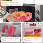 Bento Box, 44oz 4 Compartment Lunch Container with Cutlery for Kid/Adult/Toddler, Leak Proof, Microwave/Dishwasher/Refrigerator Safe, BPA Free (Pink)