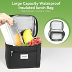 Voova Stainless Steel Lunch Box with Lunch Bag for Women Men Adult, (42oz/1200ml) Leakproof Metal Bento Box with Free Sealing, Insulated Lunch box for Work, Black