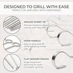 O-Yaki Flat Metal Kabob Skewer for Grilling – Set of 8 BBQ Skewers Stainless Steel with Storage Bag, Dishwasher Safe Skewers with Hook Handle & Sharp Tip for BBQ, Cookouts & Oven Use – 12 Inch