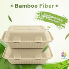Mat Board Center, 9x 6x 3 inch, 250-Count Ribbed Hamburger Compostable Clamshell Bamware (Bamboo Fiber) Take-Out/to-Go Food Boxes-Biodegradable Containers Hinged Lid-Microwave-Safe-Gluten-Free