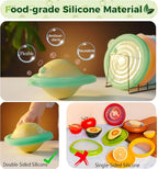 Silicone Reusable Vacuum-Seal Storage Containers for Fridge,Fresh Fruit,Vegetables,Garlic,Onions,Lemons,Potatoes,Meat,for Microwave Oven Heating,Freezer,Dishwasher,Avocado Saver,Tomato Holder,2 Pack